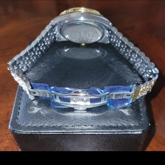 Mens Two Tone Full Ice Waterproof Arabic Numeral Bling Simulated Diamond Watch - Picture 9 of 12